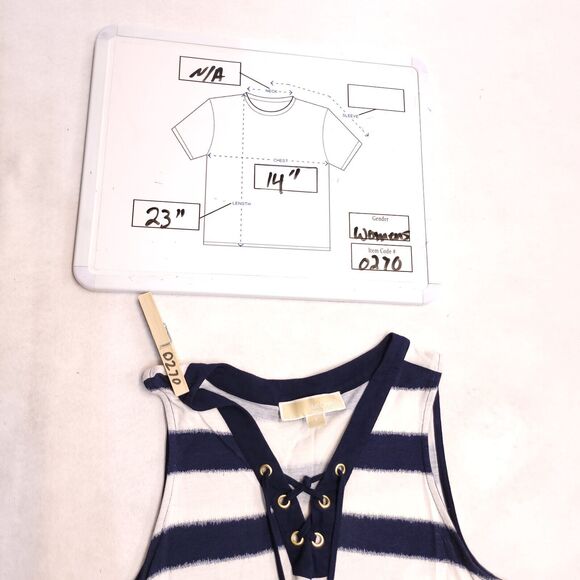 Michael Kors Sleeveless Pullover Blouse Women Size Small S Blue White Striped - Picture 10 of 10